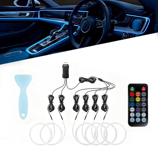 Car LED Lights Interior for Cadillac STS 2010–2011, 6 in 1 Ambient Lighting Kit with Remote Control, Car USB LED Strip Lights with Sync to Music, for Cars Trucks SUVs, 8m