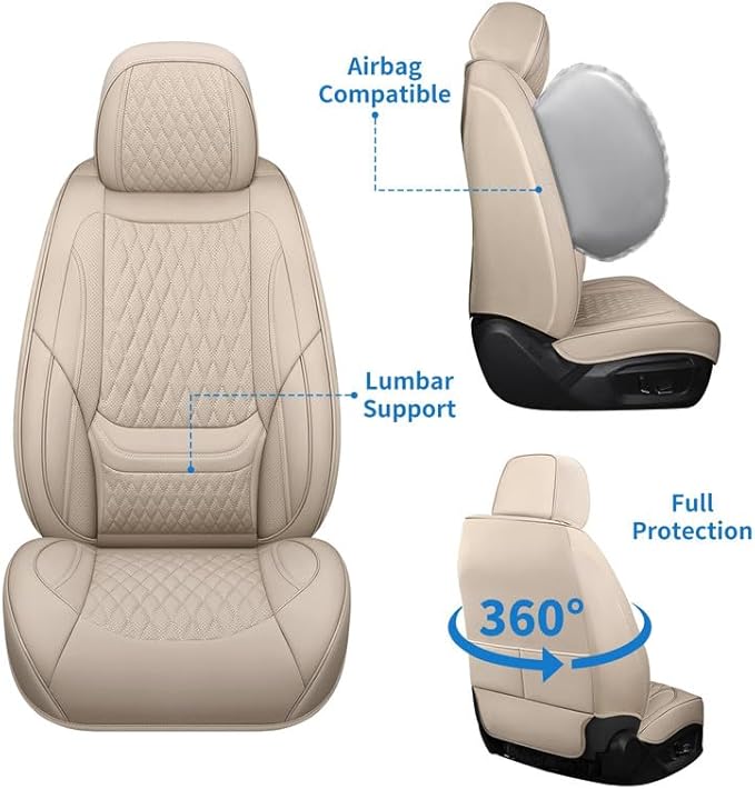 Front Seat Car Seat Covers Custom Fit for Chevrolet/Chevy Trax 2015-2026 - Premium Faux Leather with Lumbar Support | Breathable, Waterproof, Anti-Slip, Durable (Beige,Front Seat)