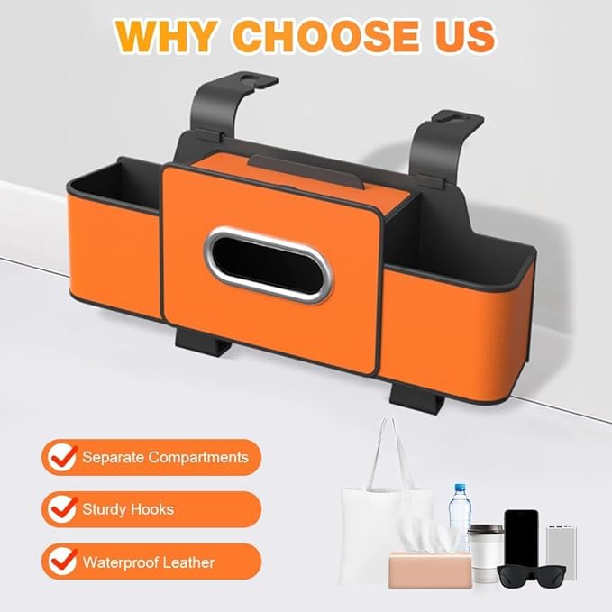 3-in-1 Car Backseat Organize rwith Cup Holder, Tissue Box, Trash Bin & Hooks,2026 Multifunctional Back Seat Car Organizer Box for Hold Phones, Snacks, Drinks, and Handbags