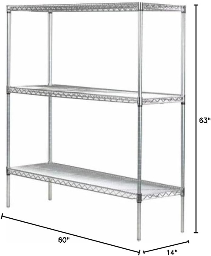 Omega 14" Deep x 60" Wide x 63" High 3 Tier Chrome Starter Shelving Unit