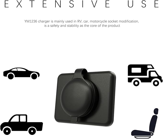 RV USB Outlet DAMAVO YM1236 Panel Dual Port Charger Receptacle, 12V-24V Car Charger Female for Bus, Boat, Vehicle Marine ATV (Surface Mount) (A+A Port-1pcs)