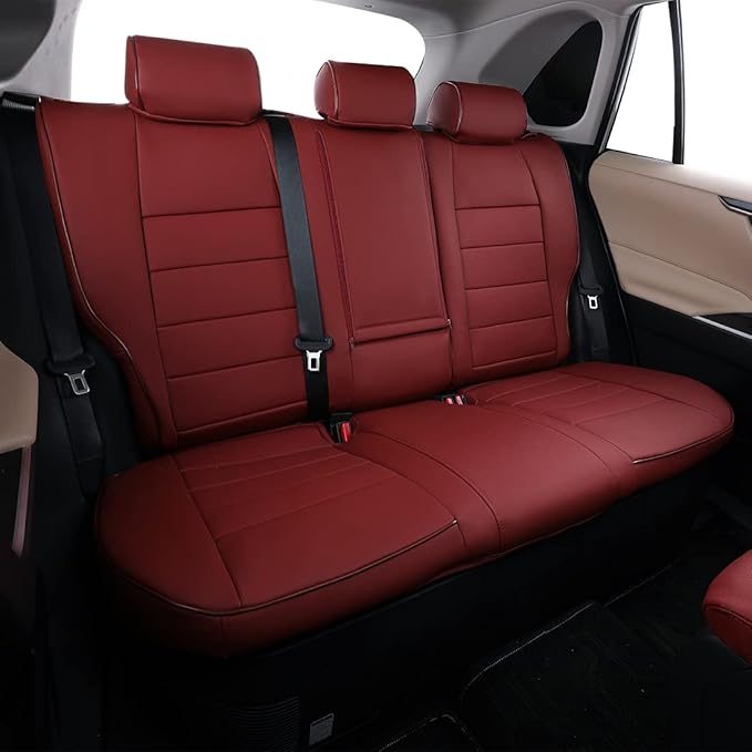 EKR Rav4 Seat Covers Custom Fit for Toyota Rav4(Gasoline) 2019 2020 2021 2022 2023 2024 2025 LE/XLE/XLE Premium/Limited,Leather Car Seat Cover Full Set for SUV,Faux Leather(Burgundy)