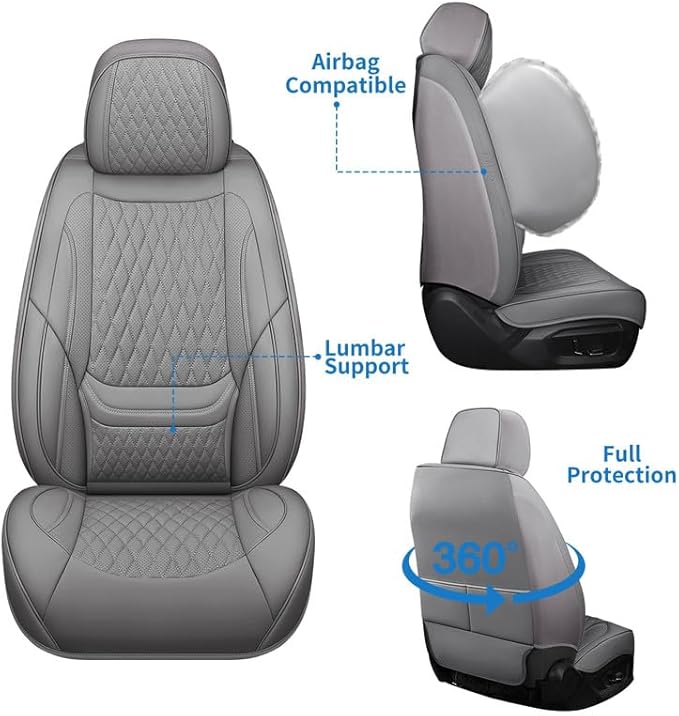Car Seat Covers Full Set Custom Fit for Chevrolet/Chevy Cruze 2011-2019 - Premium Faux Leather with Lumbar Support | Breathable, Waterproof, Anti-Slip, Durable (Gray,Full Set)