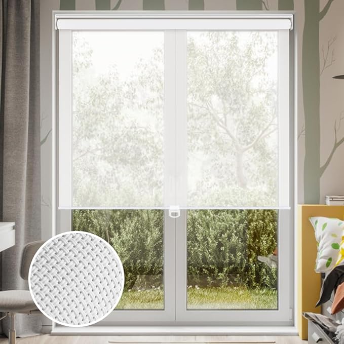 LUCKUP Light Filtering Roller Shades for Windows, Cordless Semi Sheer Solar Blinds with 5% Openness Free-Stop Window Shades for Home & Office, White 42" W x 72" L