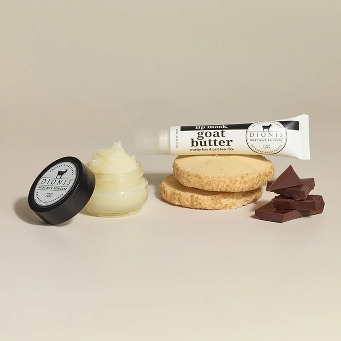 Dionis Goat Milk Lip Care Duo – Original Sugar Scrub & Overnight Mask + Creamy Coconut Overnight Lip Mask & Balm Kit for Nourished, Moisturized Lips