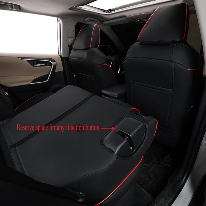 EKR Rav4 Seat Covers Custom Fit for Toyota Rav4 (Hybrid) SE/XSE & (PHEV) GR Sport 2026, Car Seat Cover Full Set for SUV,Factory-Style Upgrade, Easy-Wipe Protection,Faux Leather(Black with Red Piping)