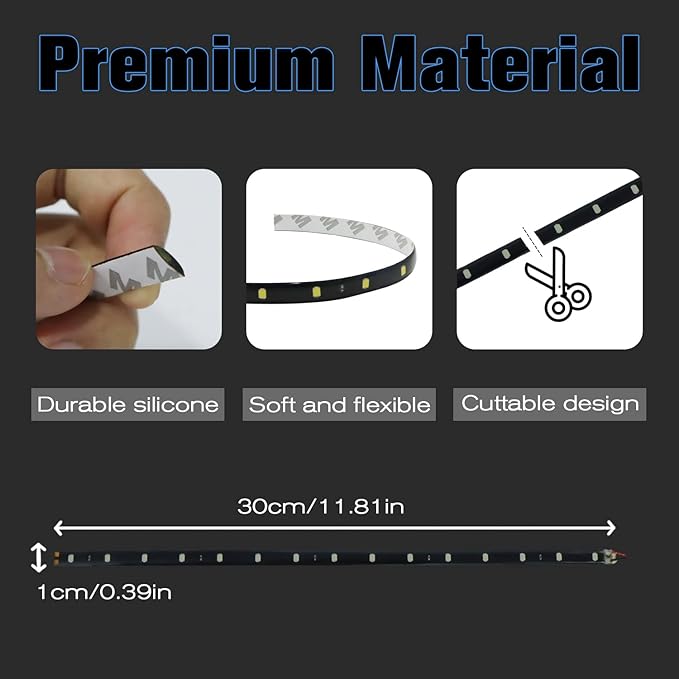 Warm White LED Strip Lights for Car BaishenglinMotor 12-Pack DC12V Waterproof 30CM/11.8"/1FT 5050 15-SMD LED Strip Underbody Light for Car Motorcycles Decoration Interior Exterior Strip Lights