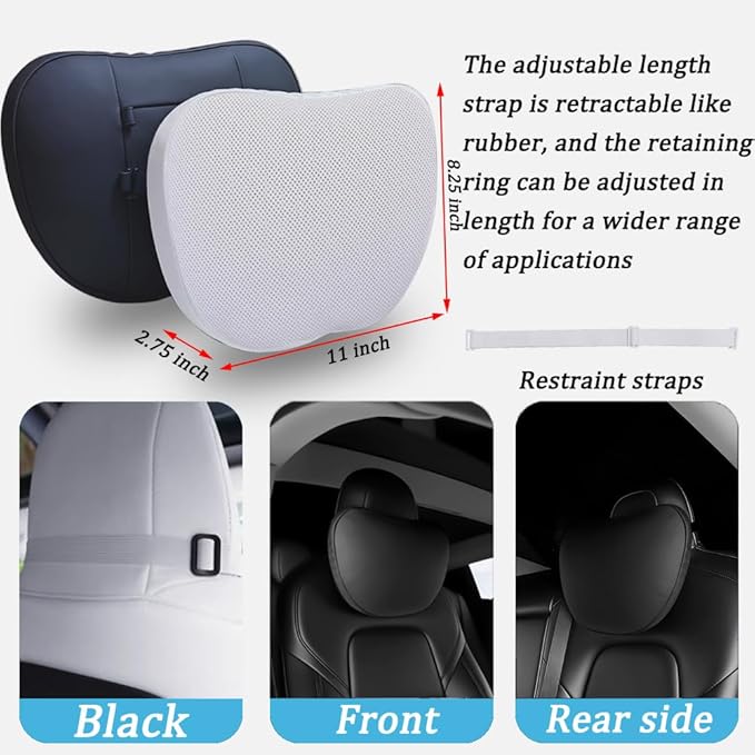 Seat Headrest Neck Pillow for Tesla Model 3 ModelY/S/X Uniquely Designed Neck Pillow Seat Headreck Cushion Nappa Leather Neck Support Car Accessories (H-White-2pcs)