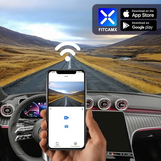 Fitcamx 2160P+Rear 1080P Dash Cam Adapts for Mercedes-Benz C-Class 2022-2025 C300 Sedan Coupe Cabriolet (HD2-6329), OEM Look, Dual HD Video, Loop Recording, WiFi & APP, G-Sensor, Easy to Set, 128GB