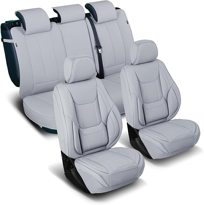 Coverland Custom Fit Car Seat Covers for SUV Compatible with [2021-2026 Ford Bronco 4-Door] Premium Car Seat Cover Water Resistant Leather Non-Slip Interior Protector [Full Set Gray - Size Chart X62]