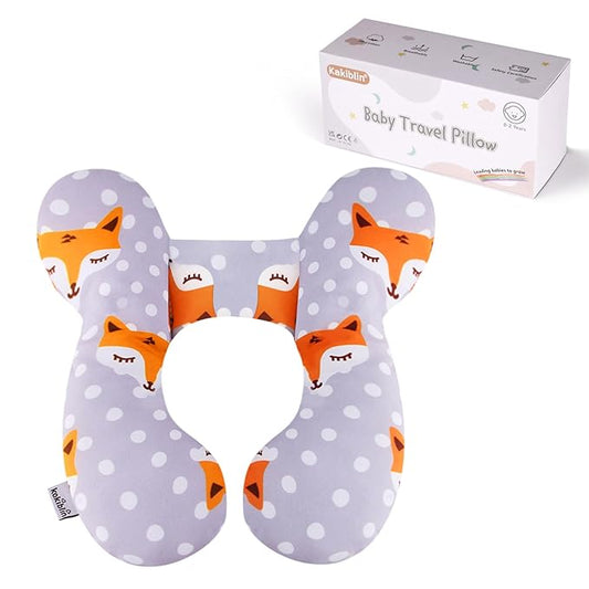 KAKIBLIN Baby Travel Pillow,Baby Neck Pillows for Car Seat,Upgraded Head Pillow,Newborn Head and Neck Support Pillow for Car Seat, Stroller, Pushchair,Travel (Gray Fox)