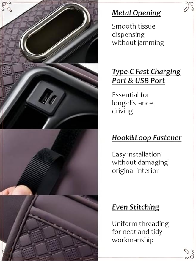 2026 Upgraded Car Center Console Cushion with 30w USB& Type-C Charging Ports, Leather Car Armrest Pad Cover, Interior Accessories for Most Vehicles (Ergonomic Sloped Version, Black-Red line)