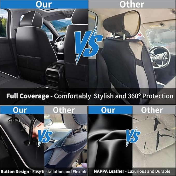 Car Seat Covers Full Set Custom Fit for Chevy Cruze 2011-2019-Luxury Leather with Lumbar Support, Breathable, Waterproof, Anti-Slip, Durable, Easy to Install (Black&White,Full Set)