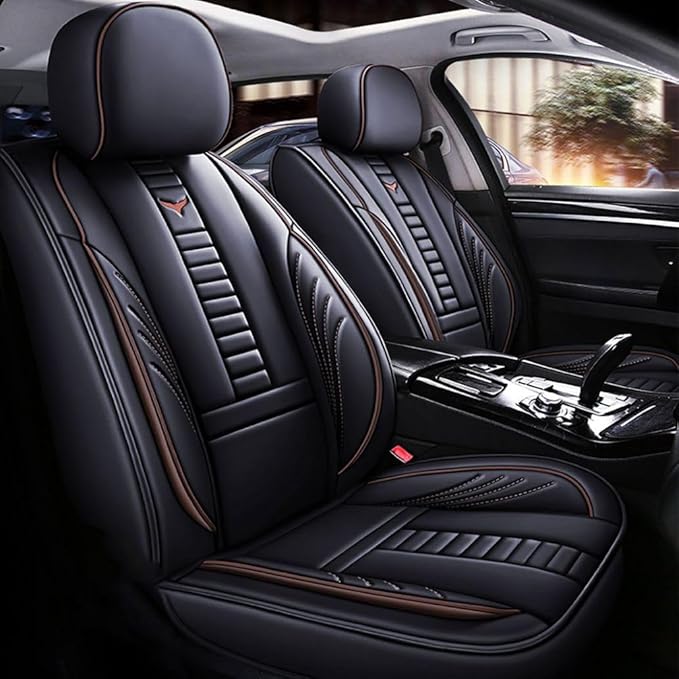 for Chevy Equinox Seat Covers 2005-2026, Full Coverage Customized Car Seat Covers, Premium Leather Waterproof Stain-Resistant Easy to Install (Standard 5 Seats, Black&Coffee)