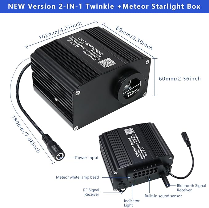 AZIMOM 2-in-1 Twinkle Meteor Fiber Optic Starlight Headliner 550pcs 0.03in 13.1ft Twinkle Stars+240pcs Shooting Star Sound Mode APP& Remote Control Starlight Meteor Kits for Car Home Ceiling