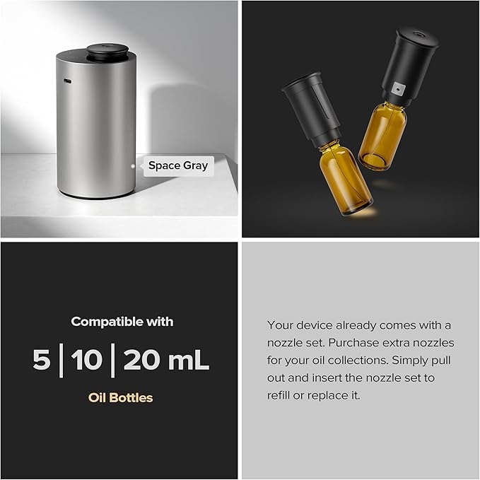 Airversa Waterless Essential Oil Diffuser for Home Aromatherapy Scent Diffusers with 3 Countdown Timer Settings or Timer-Off, 3 Mist Levels for Car Room Studio Office, ANX Premium Metal Red Pink