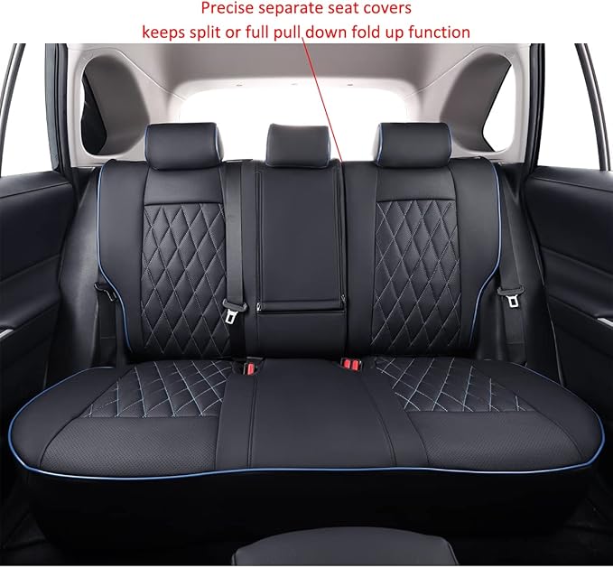 EKR Rav4 Seat Covers Custom Fit for Toyota Rav4 2021-2024 Prime SE,XSE & 2019-2025 Hybrid/PHEV SE,XSE, Leather Car Seat Cover Full Set for SUV,Faux Leather(Black with Blue Piping)