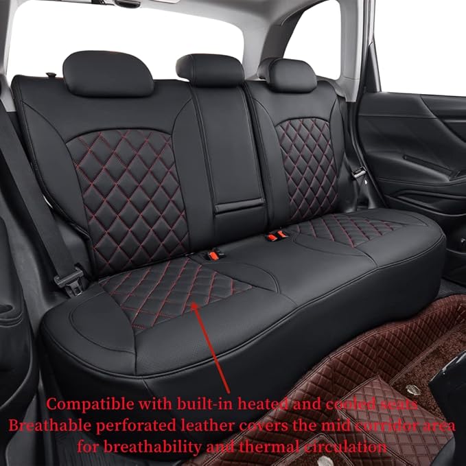 coverdream Forester Leather Seat Covers Custom Fit for 2019-2024 Subaru Forester SUV Seat Cushion,Fully Covered,Airbag Compatible Waterproof Car Seat Protector (Full Set,Black/Red)