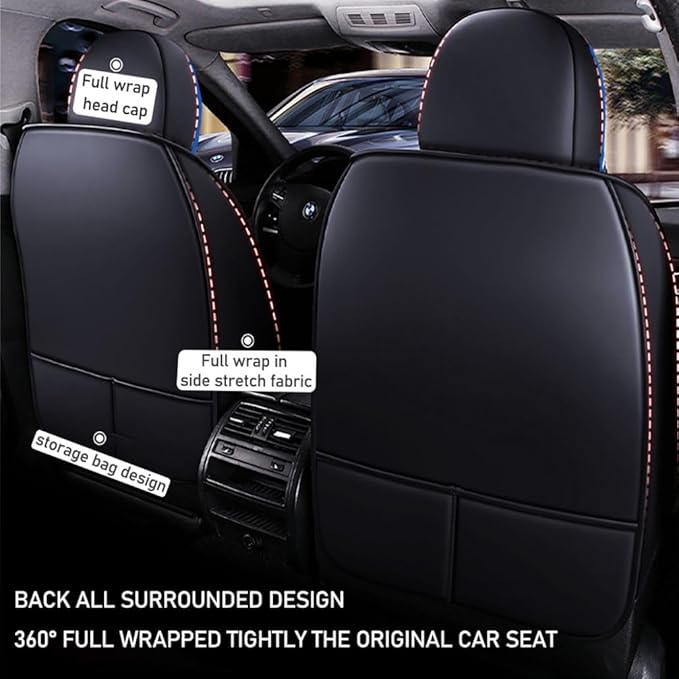 for Chevy Equinox Seat Covers 2005-2026, Full Coverage Customized Car Seat Covers, Premium Leather Waterproof Stain-Resistant Easy to Install (Standard 2 Seats, Black&Blue)