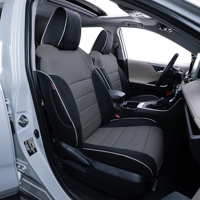 EKR Rav4 Seat Covers Custom Fit for Toyota Rav4 2016 2017 2018(Hybrid) LE,SE,XLE,Limited, Leather Car Seat Cover Full Set for SUV,Faux Leather(Black/Gray)