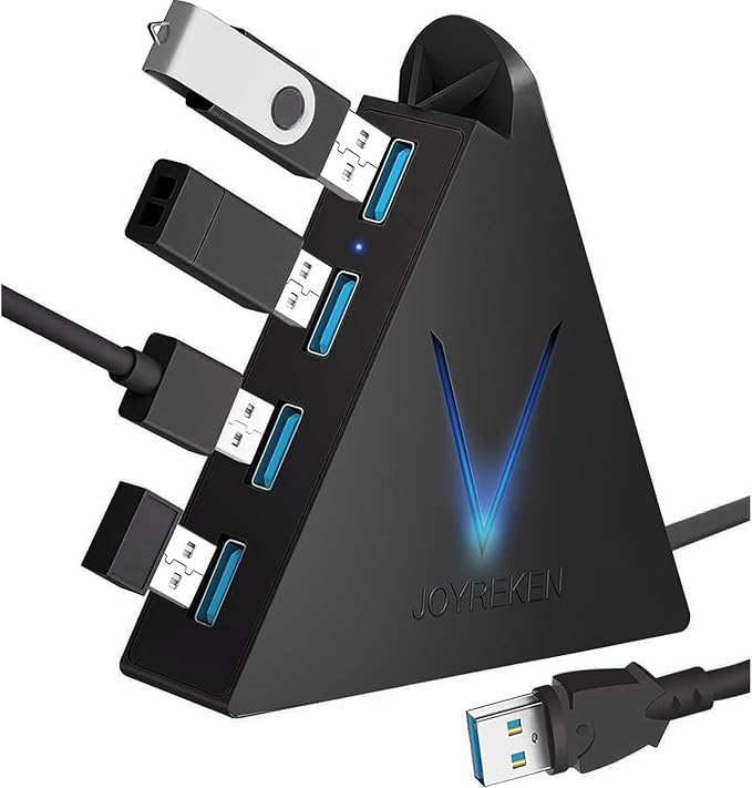 4-Port USB 3.0 Hub, FlyingVHUB USB Hub Tower with 2 ft Extended Cable,USB Splitter for Laptop,PC,PS4,PS5,Xbox,Mouse,Keyboard, Flash Drive, U-Disk (Black)