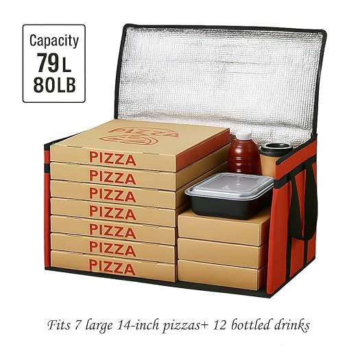 Bodaon Large 10-Pack Insulated Food Delivery Bag With Hard Bottom, XXXL Catering/Pizza Cooler Bags, Rideshare Delivery Bag, Thermal Cold/Hot Styrofoam Carrier for Travel/Shopping/Car