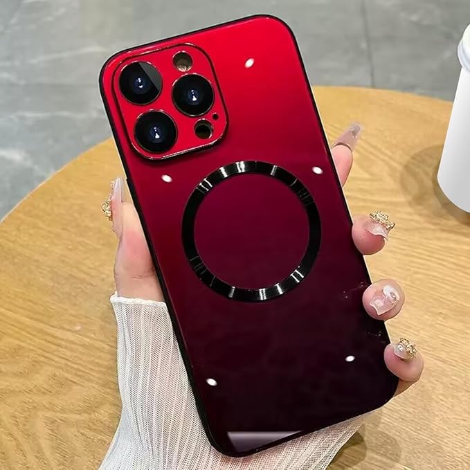 Guppy Compatible with iPhone 16 Pro Max Case Magnetic, with Full Camera Lens Protector [Compatible with MagSafe] Scratch Resistant Gradient Glass Back Cover Phone Case-Red