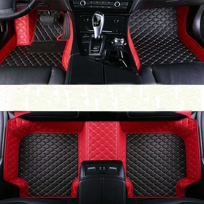 Custom Making Car Floor Mats Protection Pads for 99% Sedan/Coupe/Hatchback/SUV/Pickup Men Women Car Floor Mats Coverage Pads Anti-Slip Leather Floor Lining (Red+Black Beige)