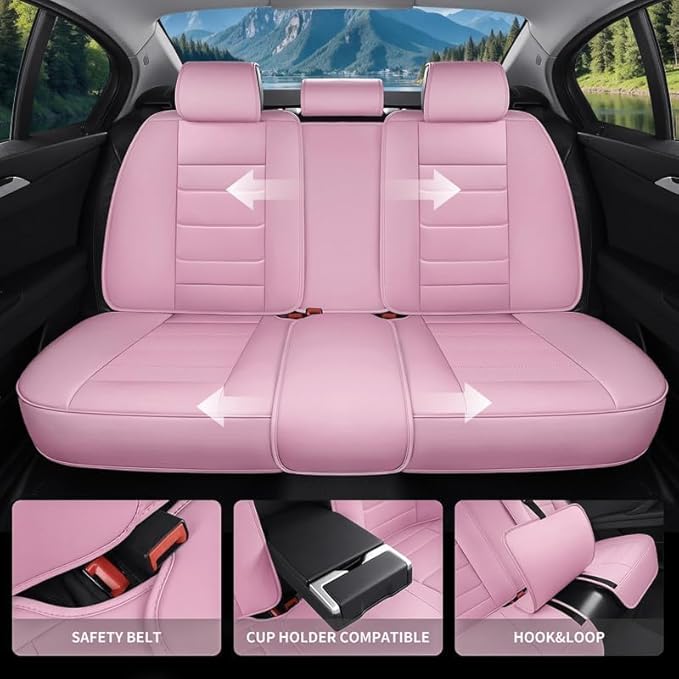 Car Seat Covers Custom Fit for Chevrolet/Chevy Volt 2010-2019, Premium Faux Leather Waterproof Car Seat Protectors with Lumbar Support, Breathable Anti-Slip Easy to Install(Pink,Full Set)