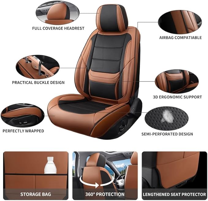 Car Seat Covers Custom Fit for Chevrolet/Chevy Colorado 2015-2026 , Premium Faux Leather Waterproof Car Seat Protectors with Lumbar Support, Breathable Anti-Slip Easy to install(Black&Brown,Full set)