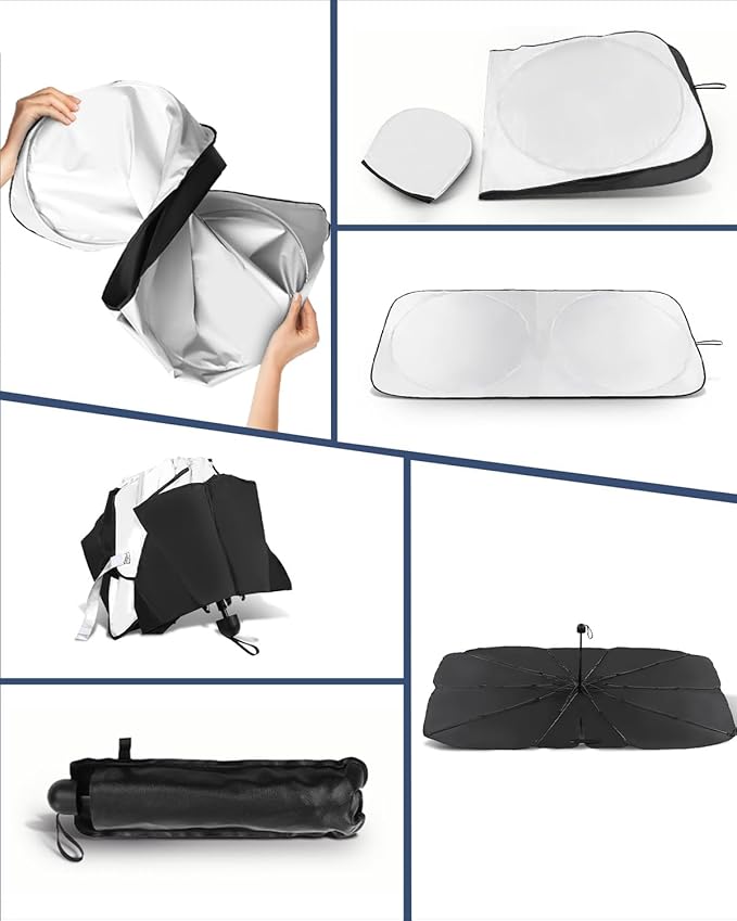 Retractable Windshield Sun Shade for car Windshield Sun Shade,99% UV Blocking,Long-Frequency and Short-Frequency Demand,Small(Sunshade 59.06"x27.56",Umbrella 55.12"x31.5")