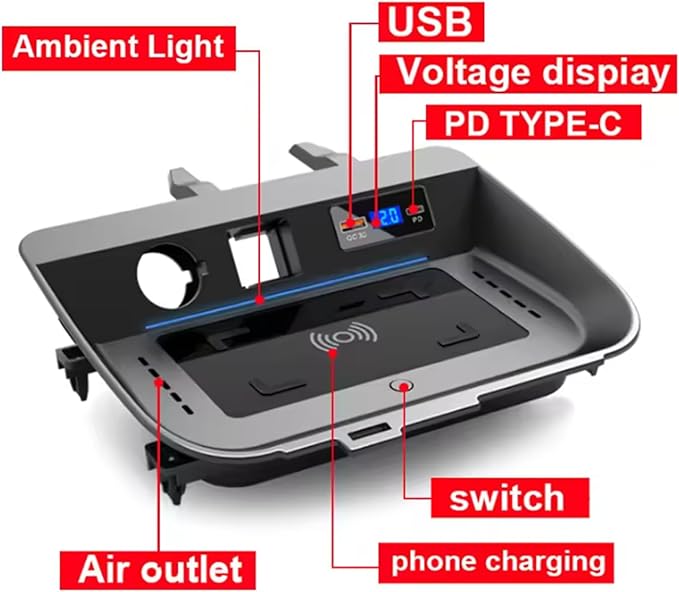 for Toyota RAV4 2020-2025 Car Center Console Phone Charger Fast Wireless Charger Charging Plate Charging Holder