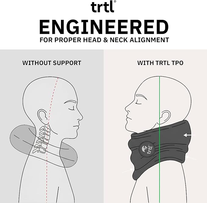 trtl Pillow - Scientifically Proven, Super Soft Neck Support Travel Pillow for Airplanes - Lightweight and Machine Washable - Ergonomic Design for Traveling on Flights, Cars, and Trains - Grey