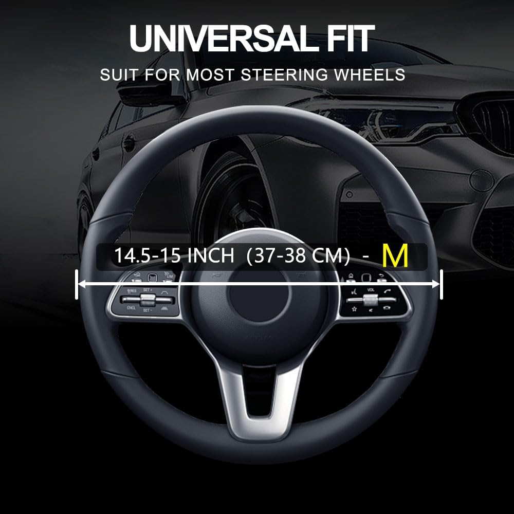 Car Steering Wheel Cover, Leather Steering Wheel Cover Red Universal 14.5-15 Inch Microfiber Leather Anti-Slip Breathable Auto Steering Wheel Covers for Men Women (Black&Red)