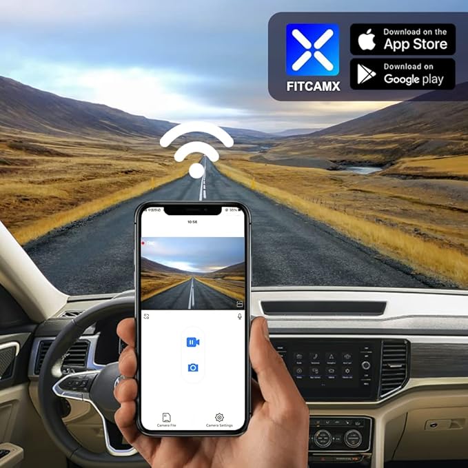 Fitcamx Front 2K+Rear 1080P Dash Cam Adapts for Volkswagen Atlas 2018-2026 (Model B, Wide Body) & Cross Sport 2020-2026, OEM Look, Dual HD Video, WiFi & APP, Loop Recording, Parking Mode, 64GB Card
