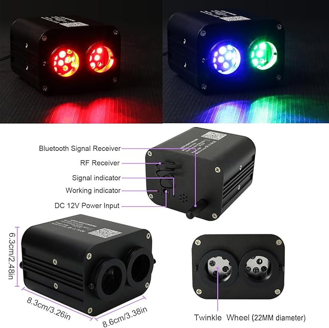 AZIMOM Dual Color 20W Twinkle 1200pcs Fiber Optic Starlight Headliner Kits 0.03in 13.1ft Fiber Strands End Glow Sound Activated Remote APP Control RGBW Light Source Home Ceiling Car Headliner Décor