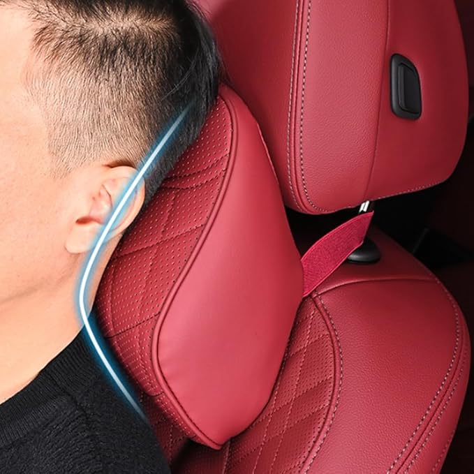 for Chevy Silverado 2007 2008 2009 2010 2011 2012 2013 Leather Car Seat Headrest Lumbar Cushion, Lumbar Support Pillow for Car,for Driving Traveling Relieving Neck Fatigue,2-B Black