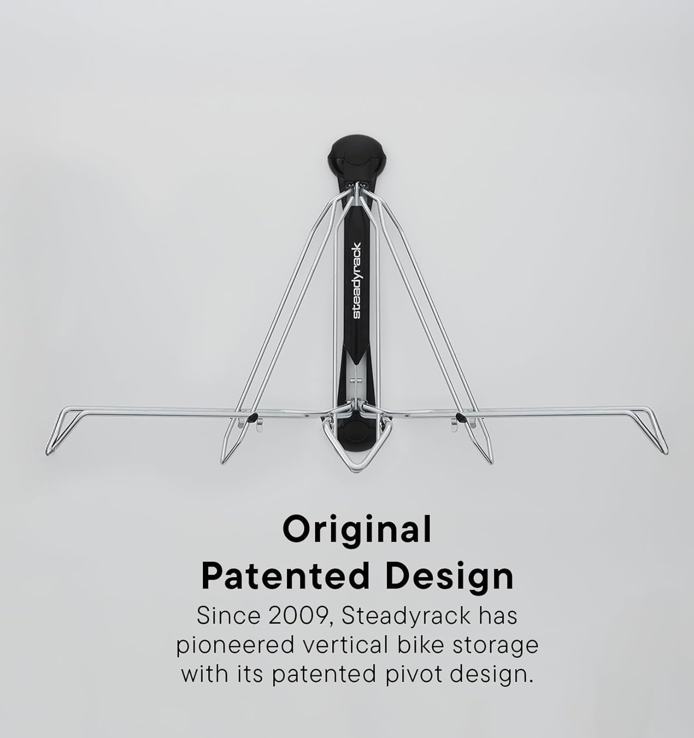 Steadyrack Bike Rack for Mountain Bikes - The Original Wall Mounted Vertical Bike Storage - Fits Wide Tires - Space Saving Pivot Design - Heavy-Duty Steel Rack for Indoor Garage, Apartment or Home Use