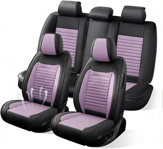 Car Seat Covers Full Set Fit for Toyota Corolla 2001-2025,2026, Premium Faux Leather Car Seat Protector,Breathable Anti-Slip Full Wrapping Edge Seat Covers(Black&Purple,Full Set)
