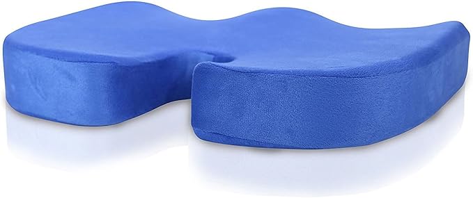 Bookishbunny 2pc High Resilience Memory Foam Seat Chair Waist Lumbar Back Support Cushion Pillow Car Office Home (Blue)