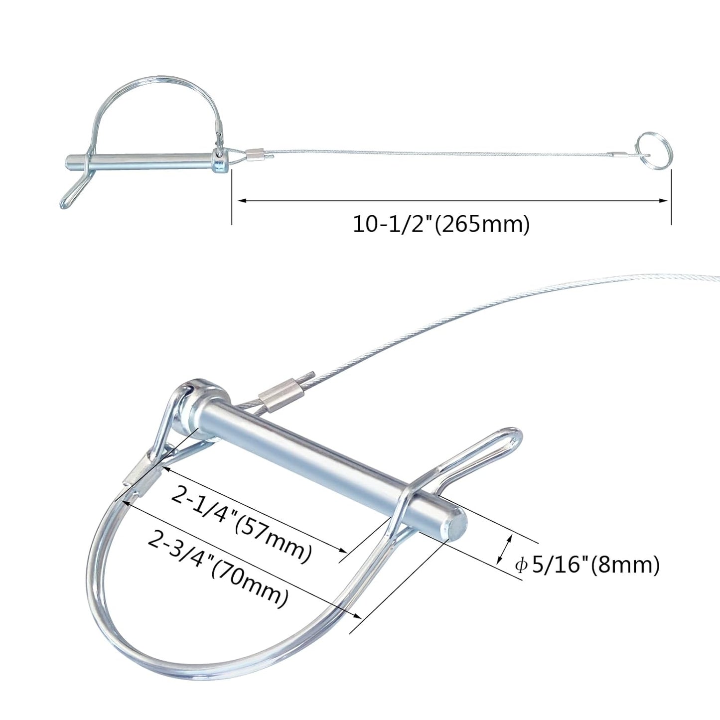 Trailer Coupler Pin 5/16" x 2-3/4"(Wx L) Trailer Pins Prevents Loss with Plastic Coating Tether（11-1/2"） Quick Release Ring Hitch Pin for Farm Trailers Trailer Towing Lawn 5Pcs