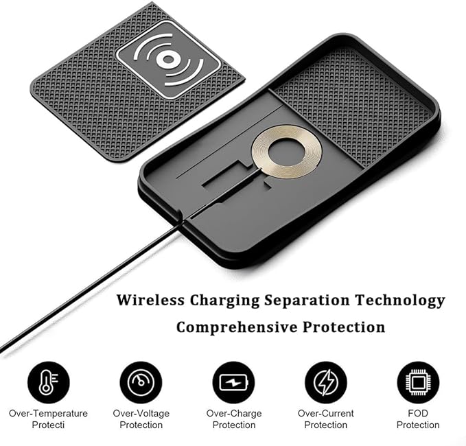 Car Wireless Charger Pad for GMC Terrain 2010-2026, Type-C/USB 20W Fast Wireless Car Charger Pad Non-Slip Cordless Charging Mat,B-30cm Cable USB Plug