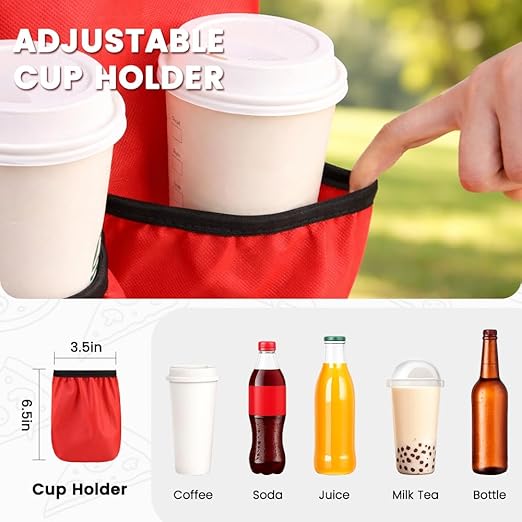 CIVJET Insulated Food Delivery Bag with 4 Cup Holders, XX-Large Insulated Grocery Bags Keep Food Hot/Cold, Cooler Bags with Drink Carrier, Food Carrier Catering Bag, Commercial Food Warmer Bag, Red
