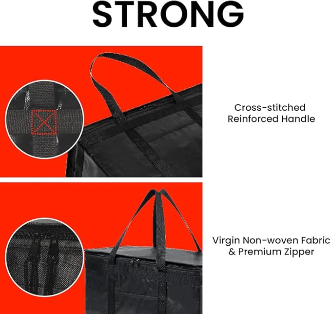NZ home Insulated Bags for Food Delivery (2XL PRO) Grocery Shopping Cooler Bag, Pizza Delivery, Hot & Cold Catering Tote, Reusable, Foldable & Heavy Duty (Black)