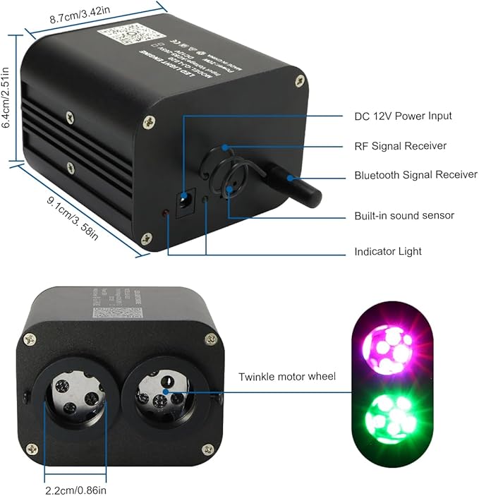 AKEPO 20W Twinkle Dual-Head Dual Color Fiber Optic Lights, Fiber Optic Star Ceiling Light Kit Sound Activated APP Remote Control for Car Starlights Headliner/Home 830pcs 13.1ft/4m Fiber Strands