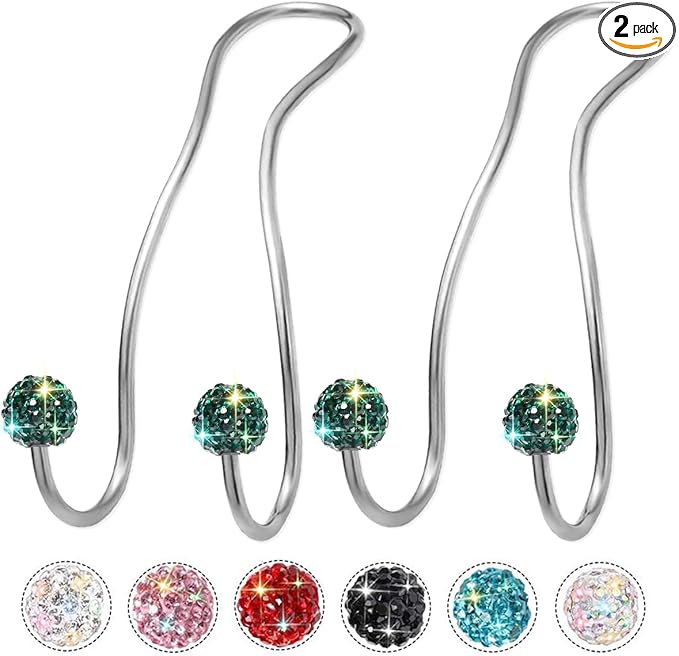 MTGOCHA Bling Purse Hook for Car Headrest, Upgraded Cute Car Seat Hooks for Bag Handbag, Durable Stainless Auto Purse Hanger Holder 2 Pack, Green