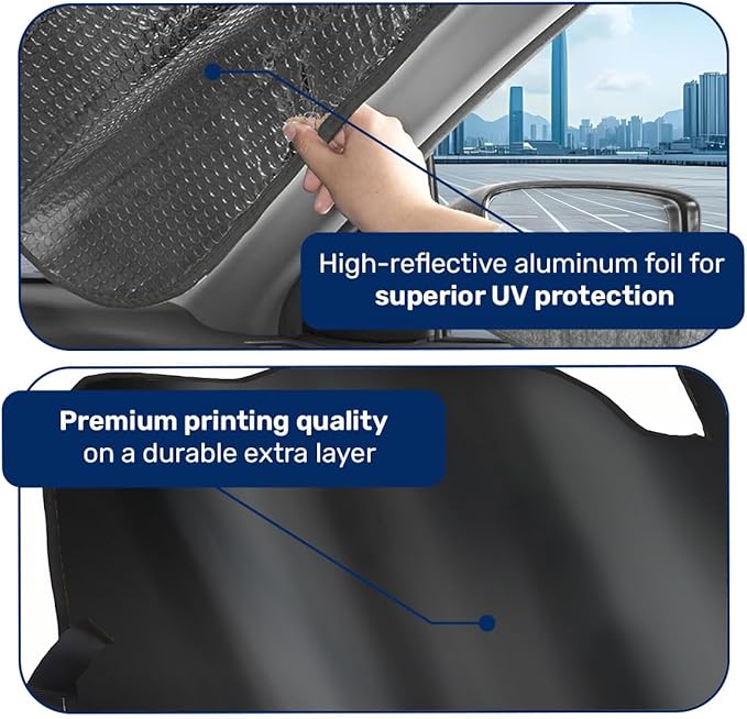 GENANY Black Windshield Sun Shade for Car SUV Truck (55x30 Inches), Sun Shade Windshield, Shades for Front Windows, Sunshade for Car Windshield, Protector Blocks UV