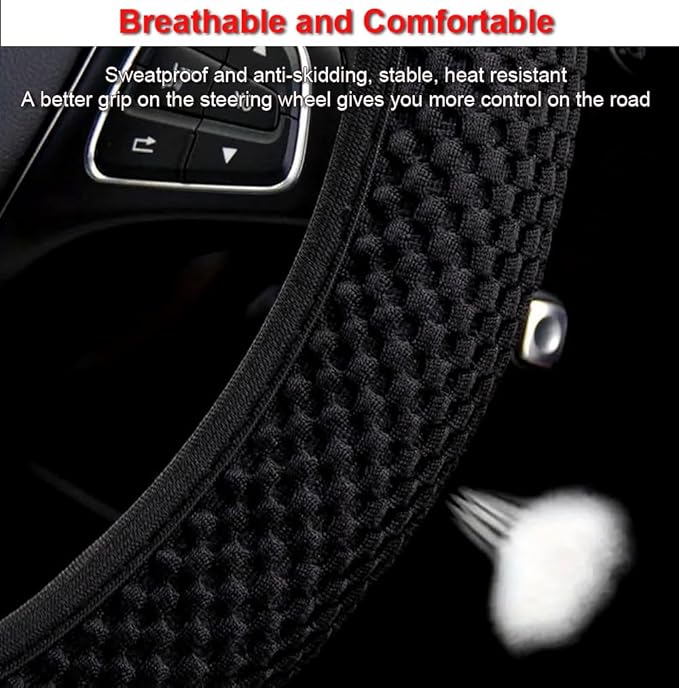 Hiflyer Steering Wheel Cover - Universal 14.5-15 Inch, Soft Microfiber, Women & Men, Grey