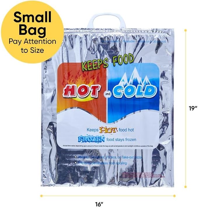 Superio Hot and Cold Insulated Bags for Food Delivery, Grocery Shopping Bags, Food Storage for Hot and Frozen Food for Travel, Disposable Cooler Bag, Reinforced Thermal Lunch Bag (2, 16"x19.25")