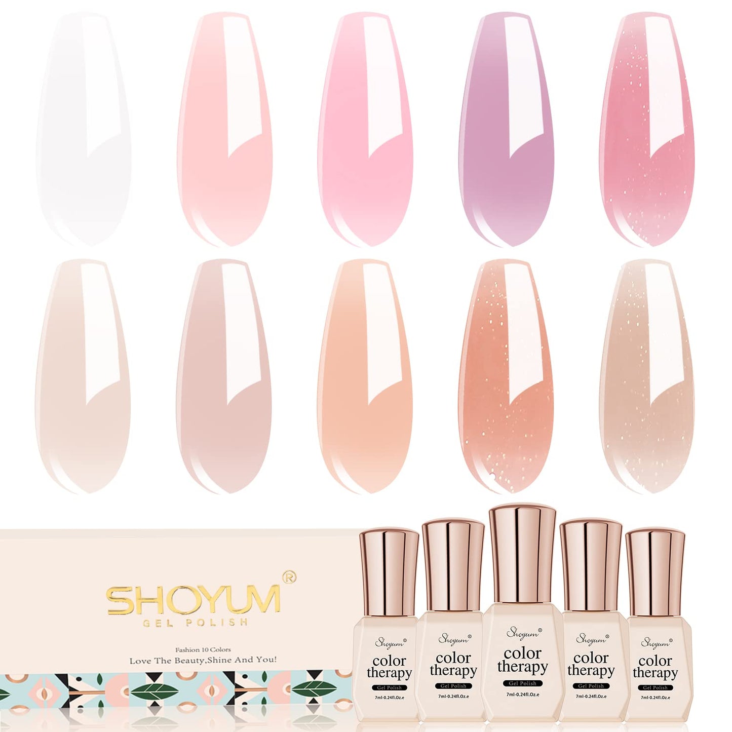 Jelly Pink Gel Nail Polish Set of 10 Colors Including Pink Purple Milky White Nude Gel Polish Kit UV LED Soak Off Nail Polish Home DIY Manicure Nail Salon Varnish